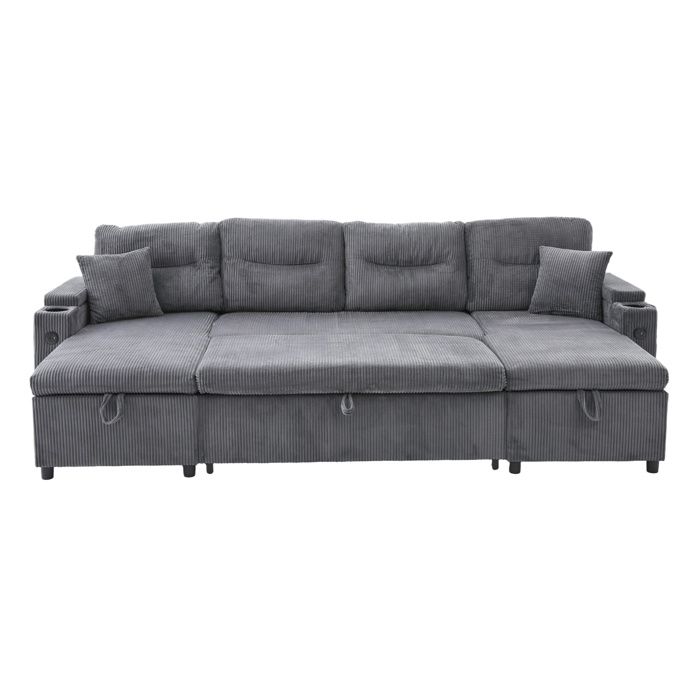 Canapé convertible 4 places EVRYAE 272 x 136 x 86 cm avec double méridienne rangement USB Type-C gris carbone