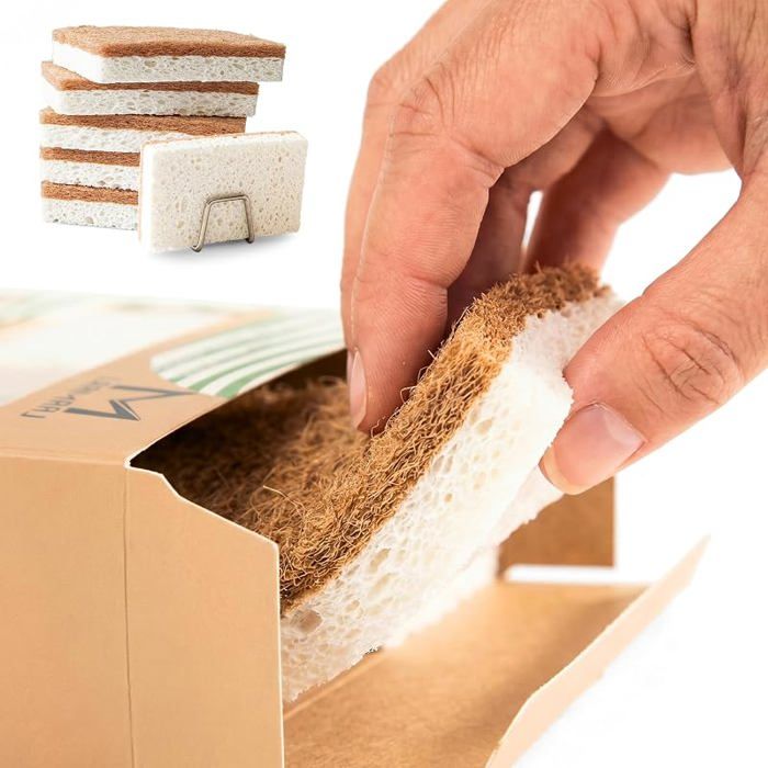 Éponges écologiques Cellulose et Fibre de Coco vables réutilisables pour Vaisselle Cuisine Casserole poêle IN PANNE DE FER A SOUDER