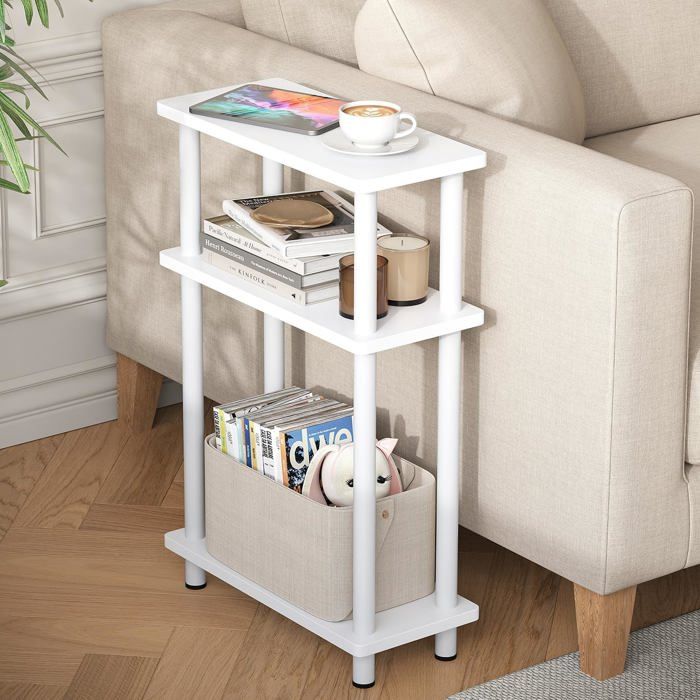 Table DAppoint 3 Niveaux Table Basse Étroite De Salon Convient Pour Salon Chambre Balcon Blanc