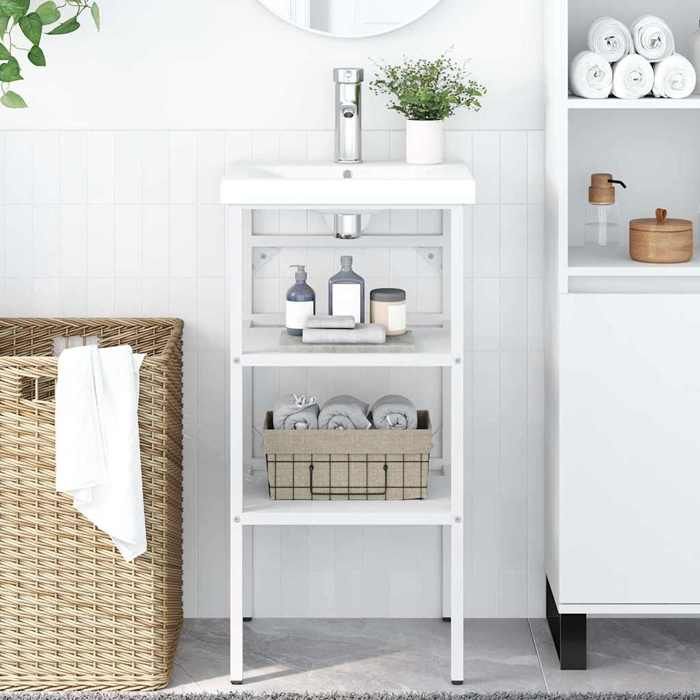 Blanc Cadre de lavabo de salle de bain Blanc 40x38x83 cm Fer - Meuble Rangement LV30174