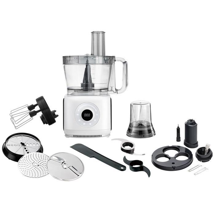 Robot de Cuisine Électrique Multifonctionnel 12-en-1 Malaxeur Mixeur Hachoir Adler AD4224 2000W Blanc/Noir