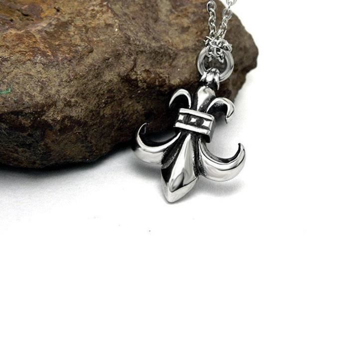 Pendentif Homme Argent 925 Fleur De Lys Vieilli - Bijou Rond Gravure Incluse, Neuf Avec étiquettes