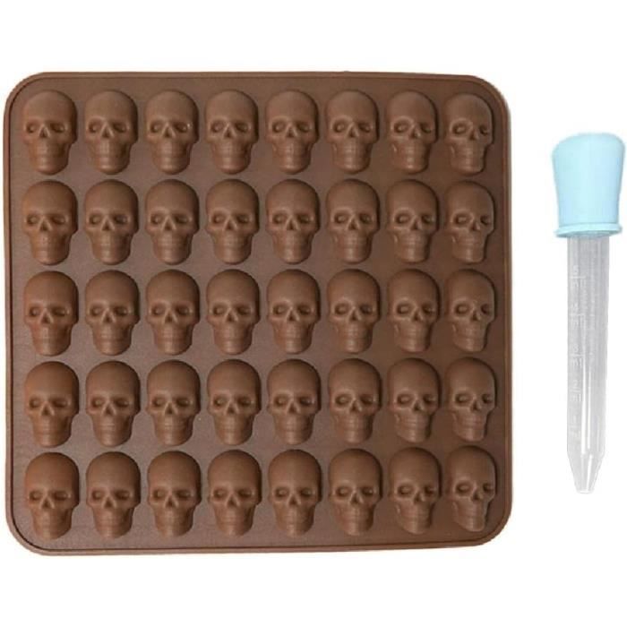 KINBOM 2 Lot Moules Bonbons Silicone Tête Mort, Ensemble Silicone Avec 1 Compte-Gouttes 40 Cavités Pour Bonbons, Chocolat, Glaçons, Gelée, Filles, Garçons, Fête, Vacances