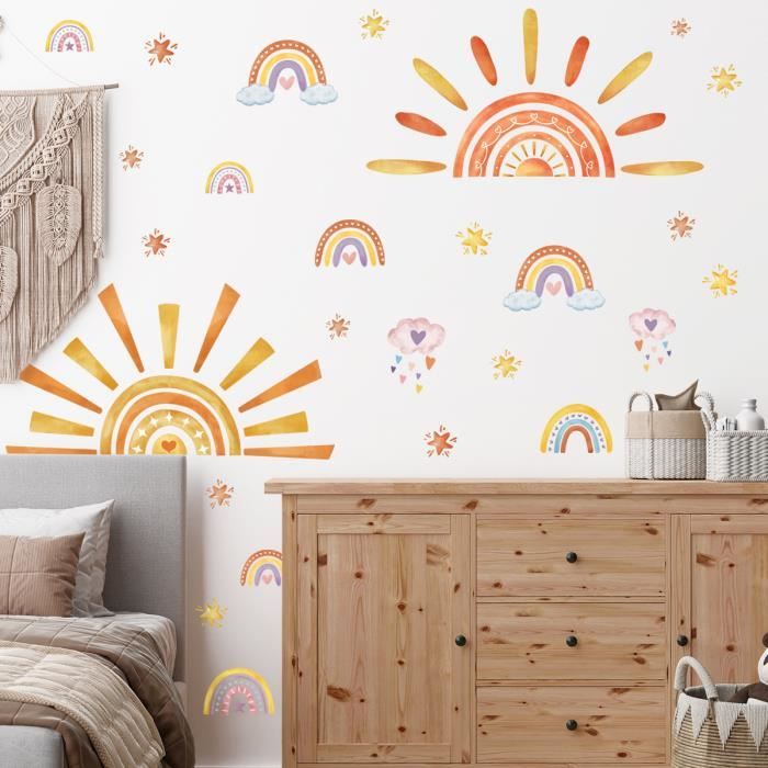 Stickers Muraux,Enfants Arc en Ciel Soleil Autocollants Muraux Mural ...