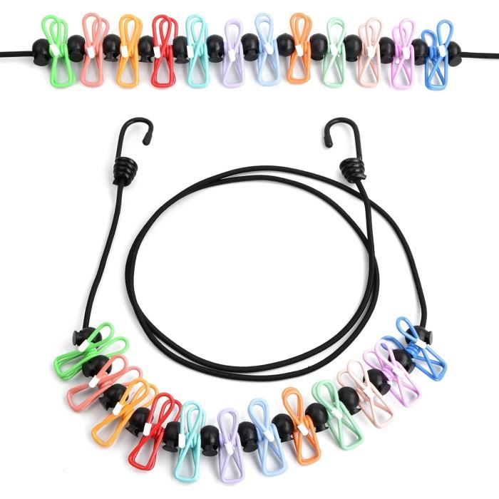 Nuzamas Étendoir à Linge Portable Avec 12 Pinces - Corde Rétractable Violet Pour Voyage Et Camping