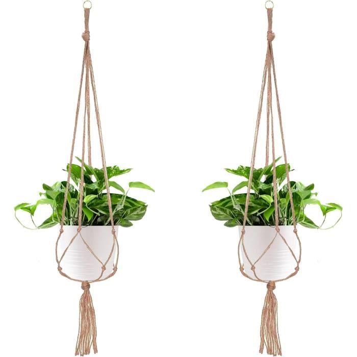 Suspension Pour Plantes Intérieures - 2 Pièces, Macramé Et Base En Bois, Pour Salon, Cuisine, Bureau