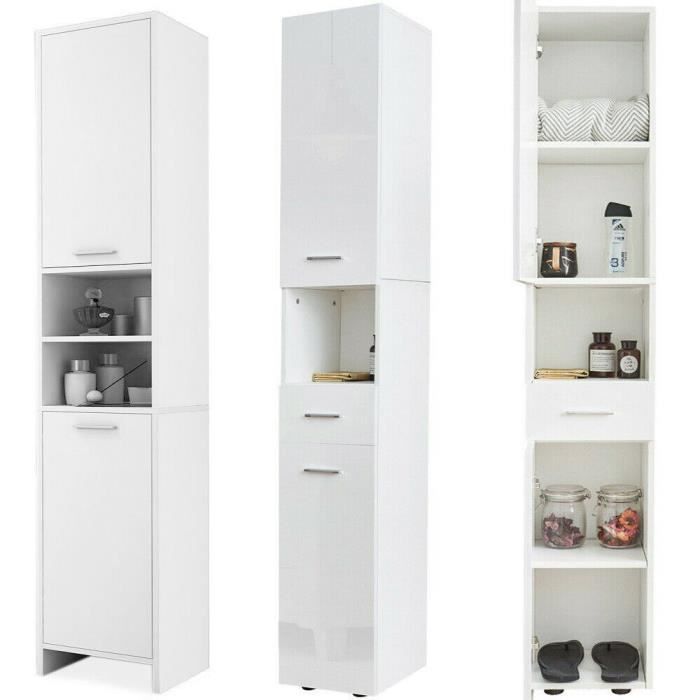 Colonne De Salle De Bain 2 Portes Blanc L 30 Cm En Bois Taille De 185 X 30 X 30 Cm Cdiscount Maison