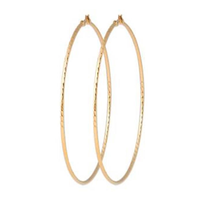 Boucles D'oreilles Créoles Plaqué Or 18 Carats - Diamètre 70 Mm, Pour Femme, Neuves Avec étiquettes