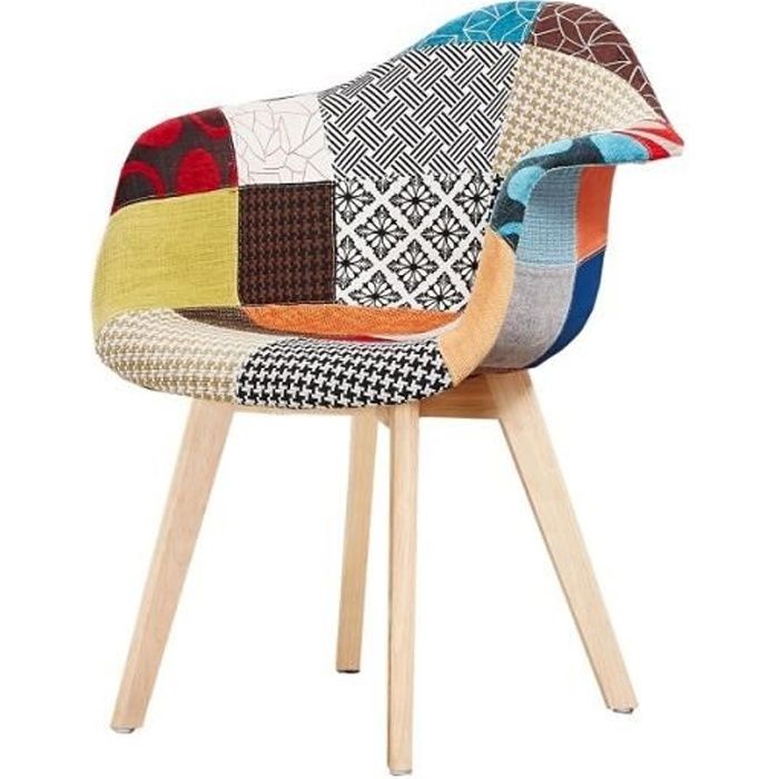 chaises en tissu à imprimé patchwork sacha - design scandinave - salle à manger, salon, bureau - look rétro & tendance