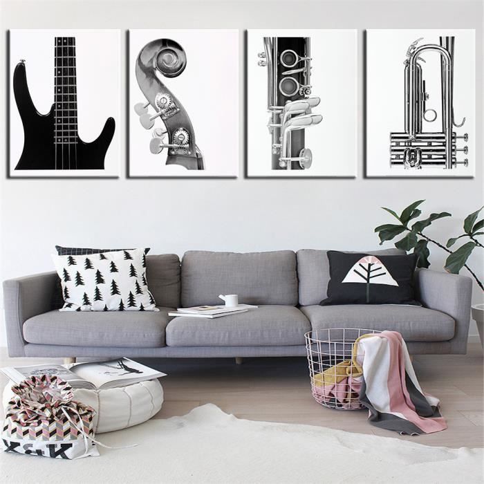 Peinture à l'huile abstraite Peinture blanche et noire Guitare Art mural  Art décoratif Décoration pour salon 30X40CMX4P(Unframed) - Achat / Vente  tableau - toile - Cdiscount