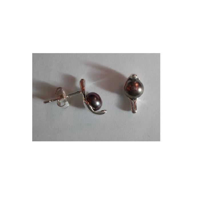 B.Oreilles/"puce/" perle naturelle eau douce noir,argent massif 925°°°poinçonné