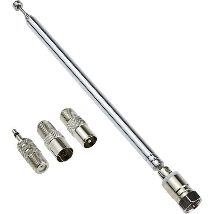 Antenne Radio Télescopique 7 Sections 75 Ohm - Connecteur F Mâle Avec Adaptateurs Pour DAB/FM