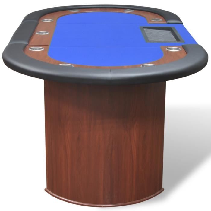 Table De Poker Pliable 8 Joueurs - 108x108x75 Cm - Feutre Casino - Porte-gobelets Intégrés - Bleu