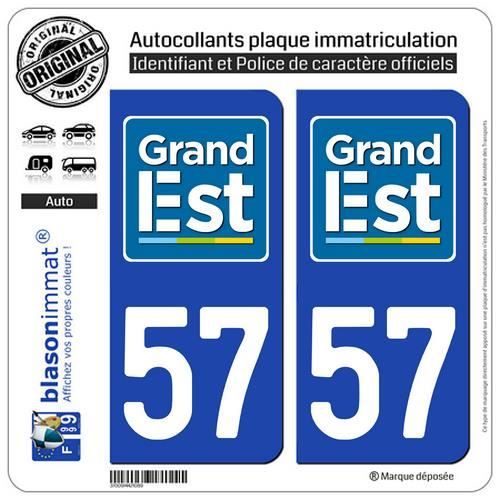 2 Autocollants plaque immatriculation Auto 57 Grand Est - LogoType