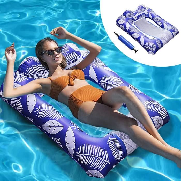 Hamac Gonflable Piscine 4 En 1 - Lit Flottant Premium Pour Adultes - Bleu
