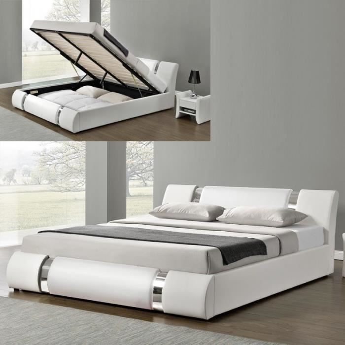 Lit Coffre Sommier Relevable Nova - Blanc - 180x200