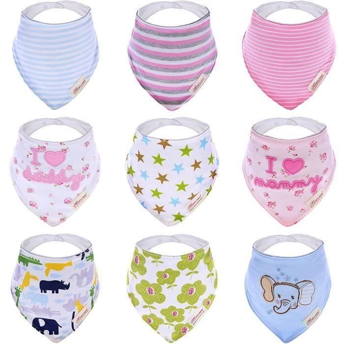 Bavoirs Bandana Bébé JZLPIN Lot De 3 - Super Absorbants Coton - 3 à 24 Mois