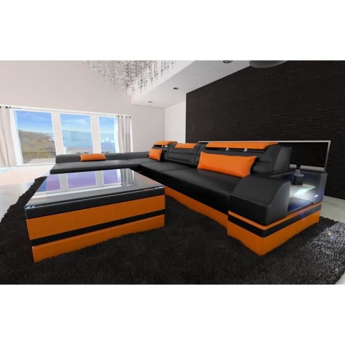 Sofa Dreams Cuir Canapé Monza En Forme De L Noir Orange C Maison Sofa Dreams Cuir Canapé Monza En Forme, Black And Orange Leather Sofa