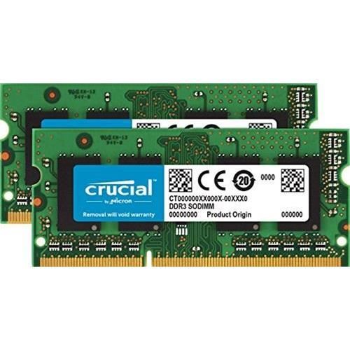 Mémoire Crucial 16GB Kit (8GBx2) DDR3 1333 MT-s (PC3-10600)SODIMM 204-Pin pour Mac