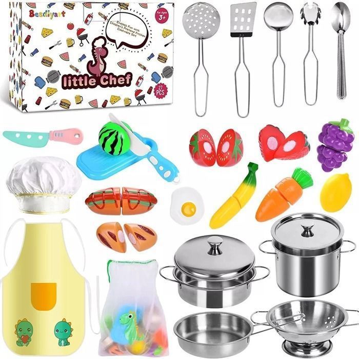 Cuisine Jouet Enfant 20 Pièces – Set De Casseroles, Ustensiles Et Aliments Pour Jeu De Rôle Dès 3 Ans