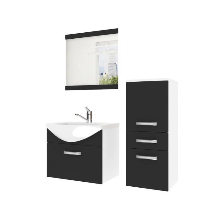 Alberte Ensemble Meubles Salle De Bain 4 Pcs 50 Cm Miroir Lavabo Meuble Sous Lavabo Vasque Ceramique Noir Blanc Cdiscount Maison