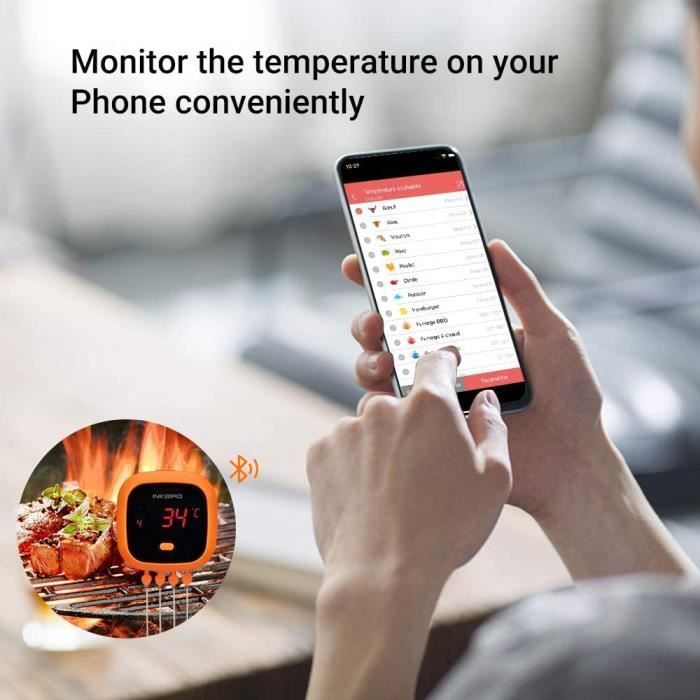 Thermomètre Cuisson WiFi Four Barbecue avec 4 Sonde Temperature Cuisine,  Exterieur Interieur Magnétique Rechargeable Inkbird IBBQ-4T - Cdiscount  Maison