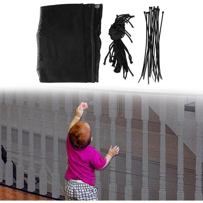Filet De Protection Enfant Pour Escalier Et Balcon - 3m X 79cm Maillage Fin 0.5cm - Installation Facile Sans Outils - Sécurité Maison Enfants Et Chats