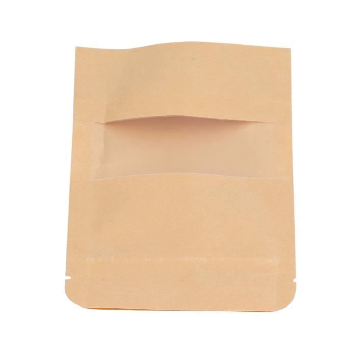 200 Sacs Papier Kraft Zip Pour Alimentation Avec Fenêtre Rescellables