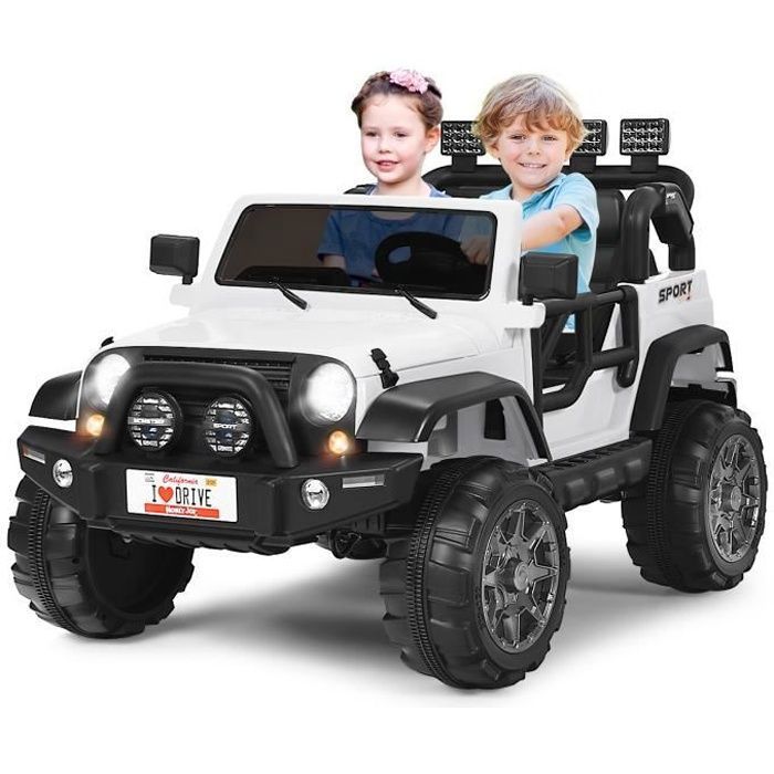 DREAMADE JEEP 4x4 Voiture Électrique Enfant 2Places, Véhicule Électrique avec Télécommande LED Musique USB Coffre de