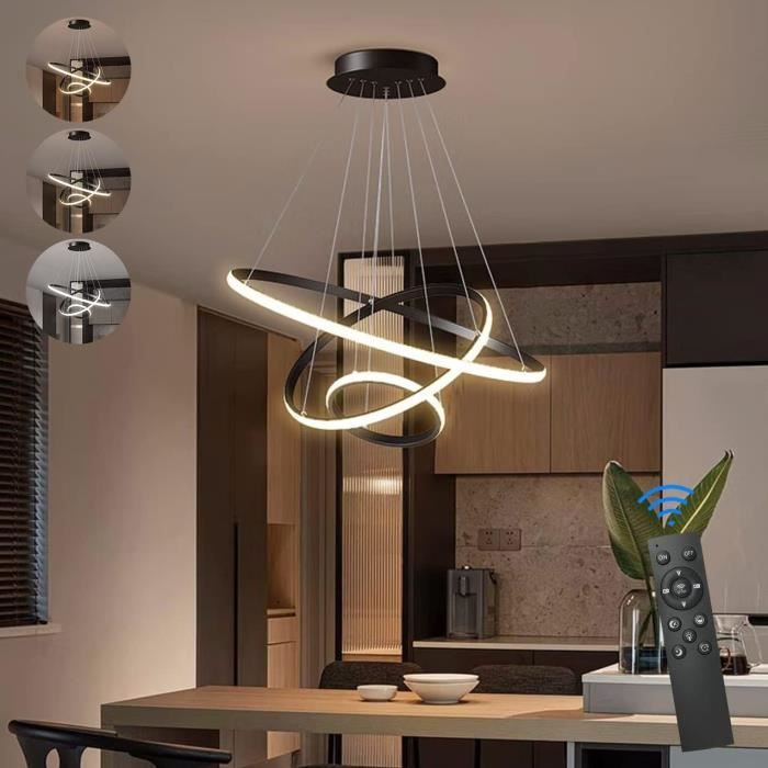 Plafonnier Lampe Suspendue LED Dimmable Avec Télécommande Or 3 Anneaux 40 60 80 Cm