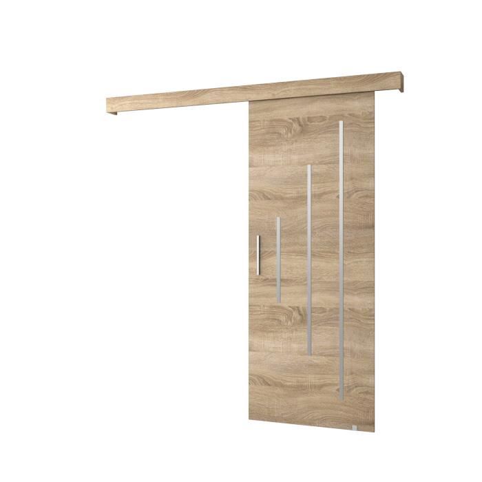 Ensemble Porte coulissante interieur avec rail AGRA Y - Sonoma + Lunette sonoma + Poignée d'argent - 90x204cm