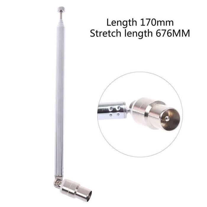 Antenne Télescopique 7 Sections En Cuivre - 970mm - Pour Radio FM, TV, Voiture - Gain De Signal Amélioré