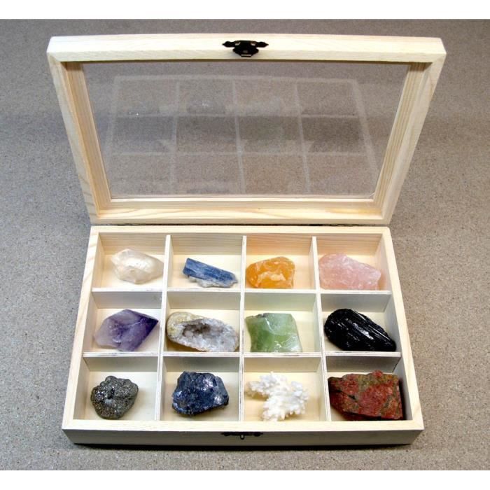 Mineral Import Coffret En Bois Avec 12 Separateurs De Pierres