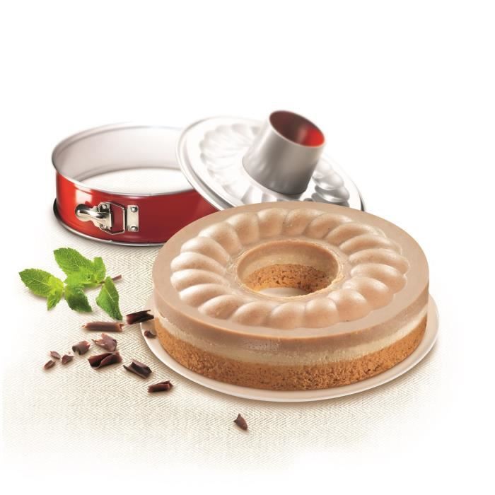 TEFAL Moule à savarin Delibake en acier - Ø 19 cm - Rouge et gris - Avec charnière