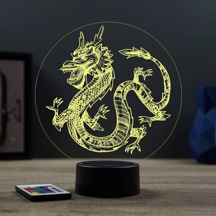 Lampe 3D Animal Dragon Chinois – LED – Idée Cadeau – Fabriquée en France