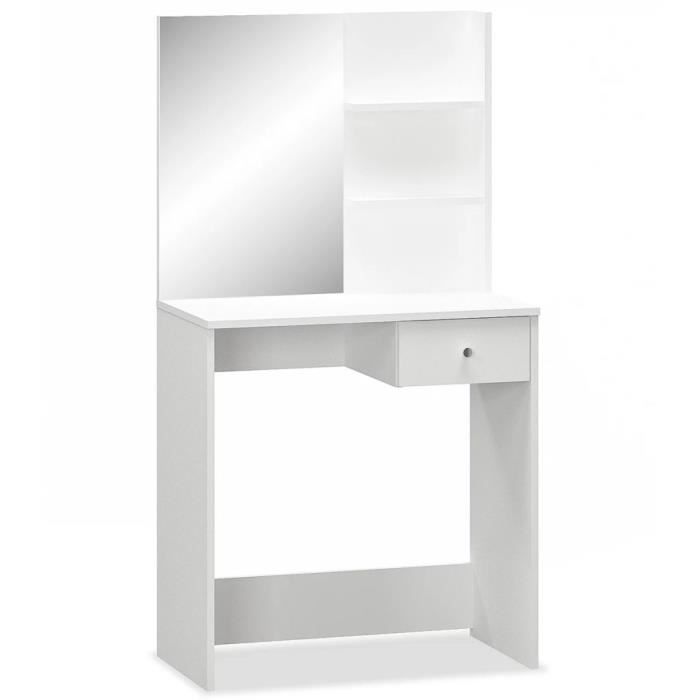 KKmoon Coiffeuse Aggloméré Coiffeuse Femme Coiffeuse Moderne Coiffeuse Meuble avec Miroir 75 x 40 x 141 cm Blanc-chêne