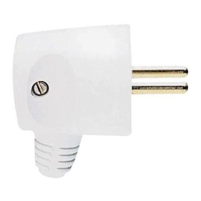 Fiche mâle à sortie latérale - 2 phases + terre - blanc