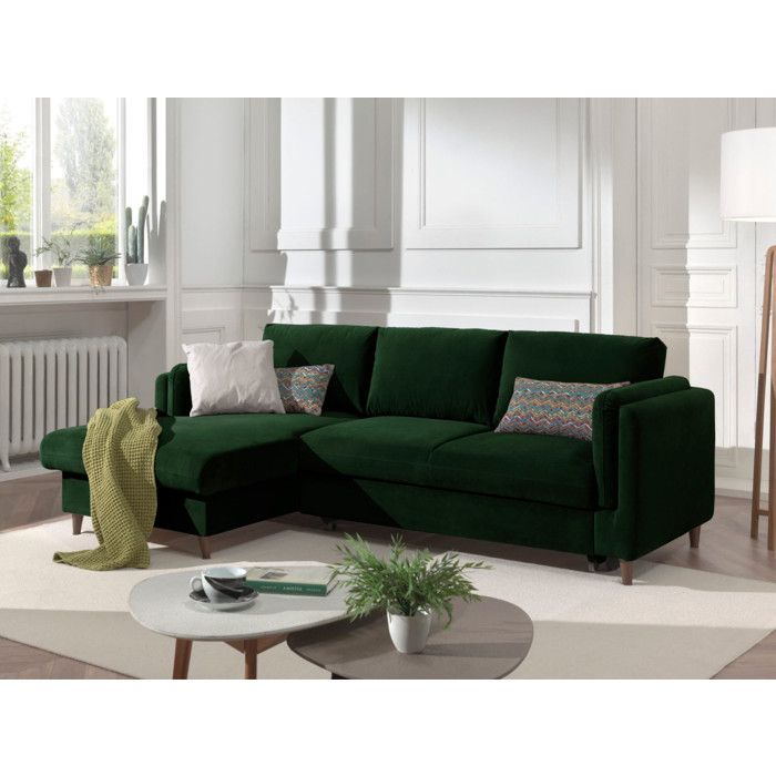 Brooke - canap&eacute; d'angle convertible - avec coffre - 4 places - style contemporain - gauche - Vert