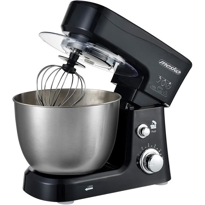 Mixeur Pétrisseur PRIXTON KR250 - 1500W - 10 Vitesses - Bol 5L Inox - 3 Accessoires - Noir