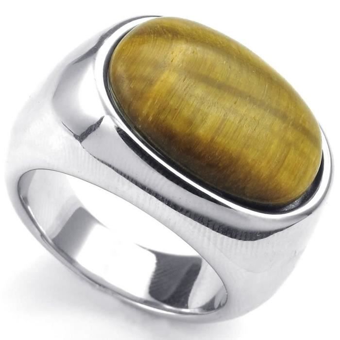 Bijoux Bague Homme Classique Oeil De Tigre Acier Inoxydable