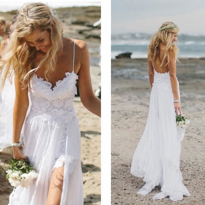 Été Coton dentelle robe en mousseline de soie élingue robe de mariée mariage  soirée robe de plage de sable Blanc - Cdiscount Prêt-à-Porter