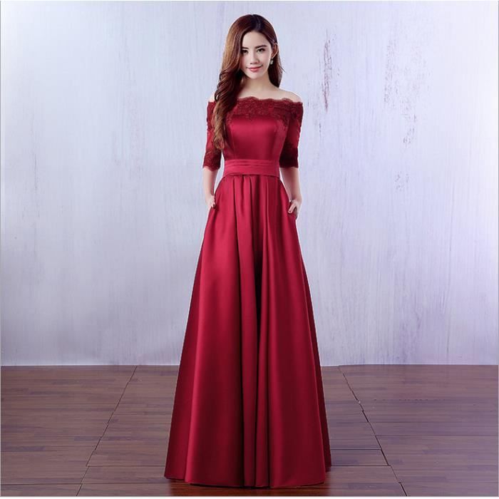 robe longue satin rouge
