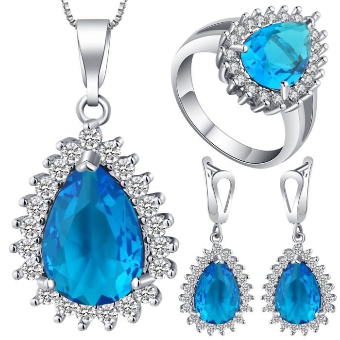Fashion Elegance Femme Cristal Opale Blanc Collier Bague Boucle d/'oreille Bijoux Ensemble Cadeau