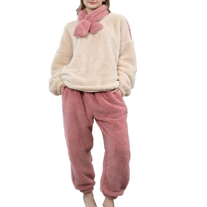 Ekouaer Ensemble Pyjama Femme Hiver Chaud Ultra Doux Avec Poches - S-XXL - Léger Et Confortable