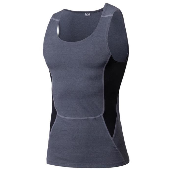 Débardeur Compression Homme Sans Manches – Séchage Rapide, Respirant, Extensible, Musculation Fitness Running, Coupe Ajustée