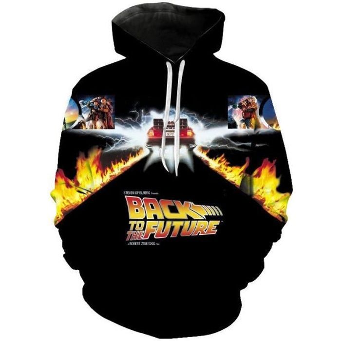 Sweats a capuche imprimes en 3d Retour vers le futur impression 3D sweats a capuche film impression hommes decontracte sweat a capu