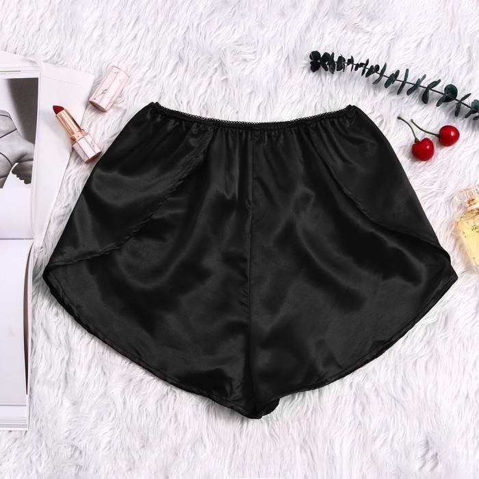 Shorty Pour Femme Soie Satin Sexy Fleurs Floral Dentelle S XXXL Noir Noir Cdiscount Pret a Porter