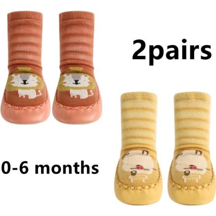 Chaussette Enfant,Chaussettes Pantoufle,Chaussons Chaussettes Semelle  Antidérapantes,pour Nouveau-né,Garçons,Filles,Bébé,2 Paires Jaune -  Cdiscount Prêt-à-Porter