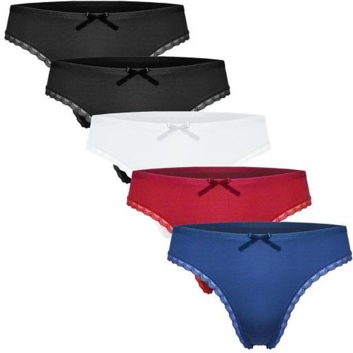 String Femme Coton avec Dentelle (x5) multicouleur - Cdiscount Prêt-à ...