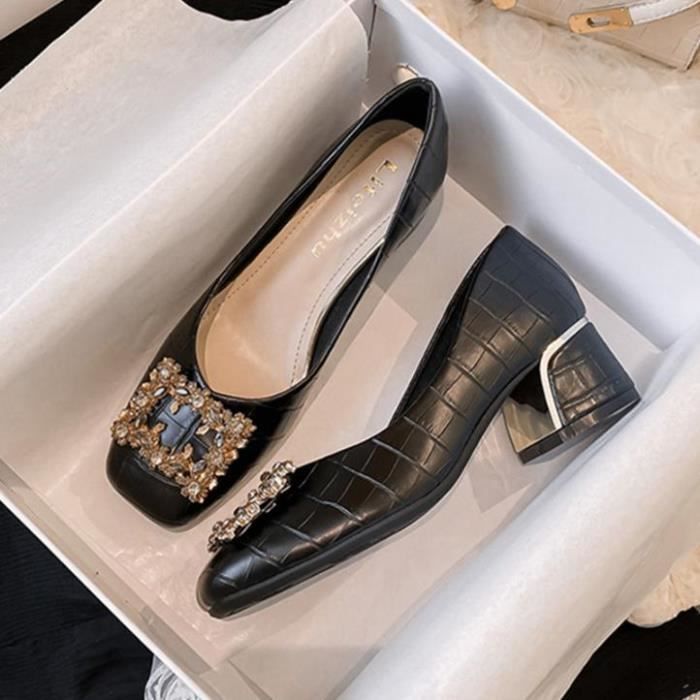 Escarpin talon carré doré on sale